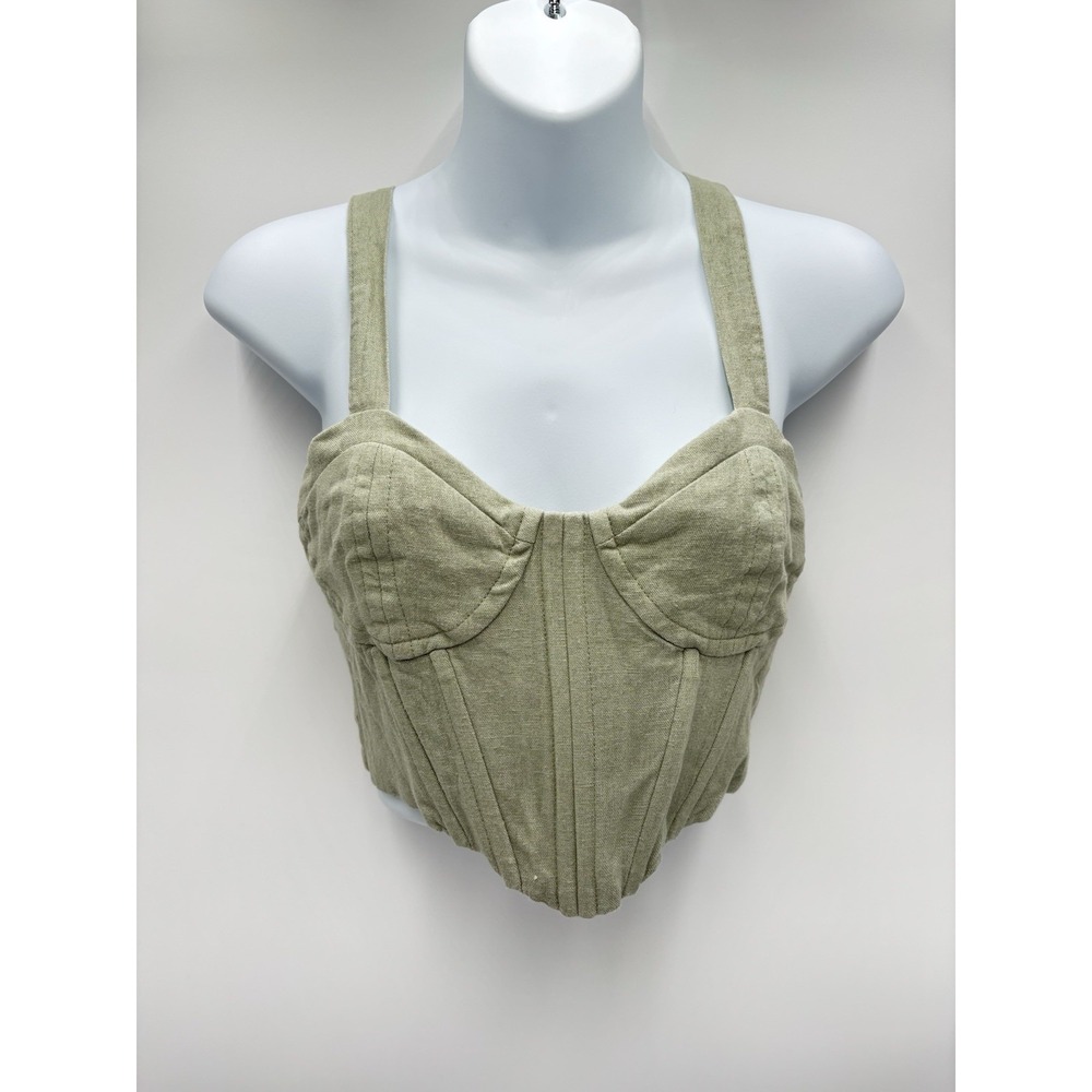 Alter'd State Linen Blend Corset Crop Top Sage Green Bustier Cottagecore S - Picture 3 of 8